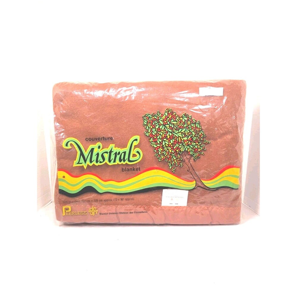 Vintage New Mistral Brand 72"x90" Brown Blanket Made In Canada 1970's twin XL